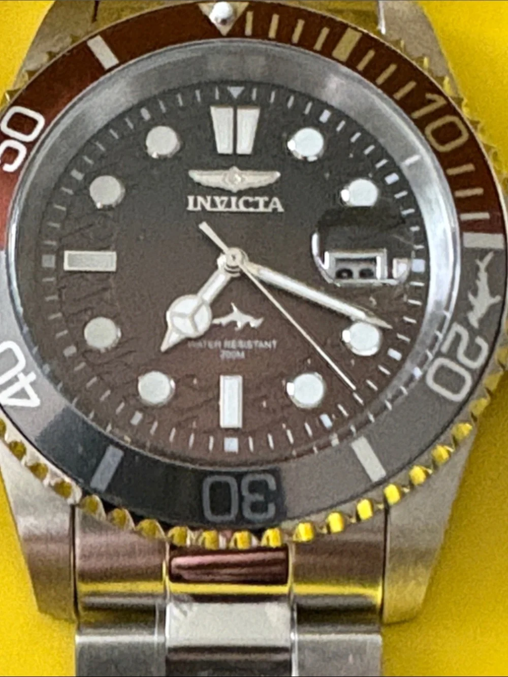New Invicta Pro Diver Men's Watch 42mm Steel Tone Case Brown+Grey Metal Dial Ste